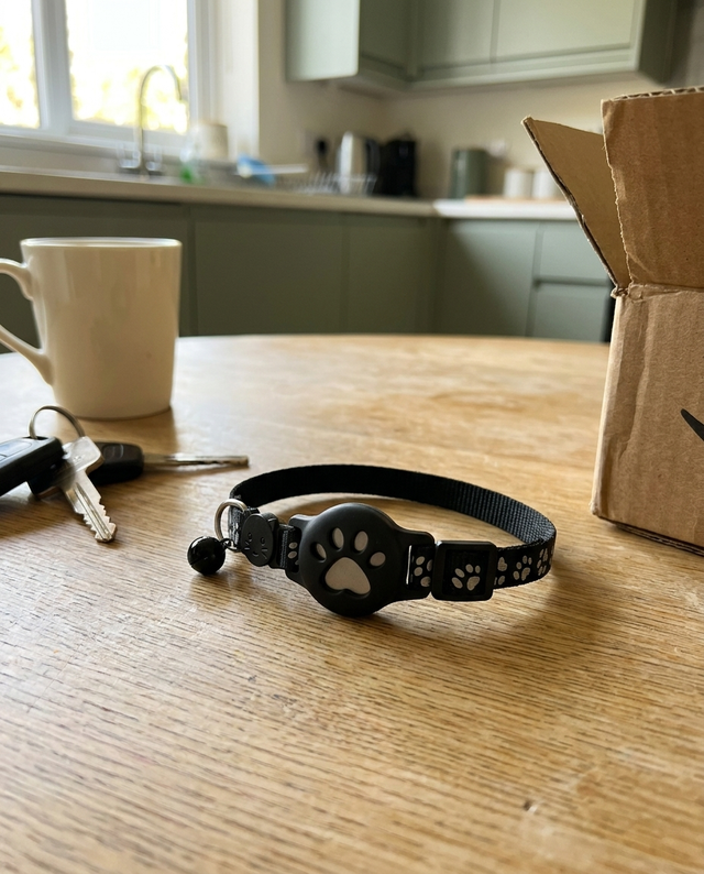 Collarian tracker on a kitchen table